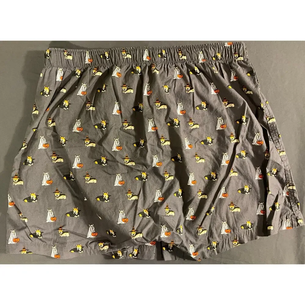 Re-Imagined J Crew 100% Cotton Boxers Shorts Halloween Dogs Gray Open Fly Unisex